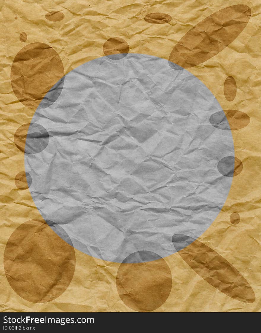 Old crumpled brown paper background with circles. Old crumpled brown paper background with circles