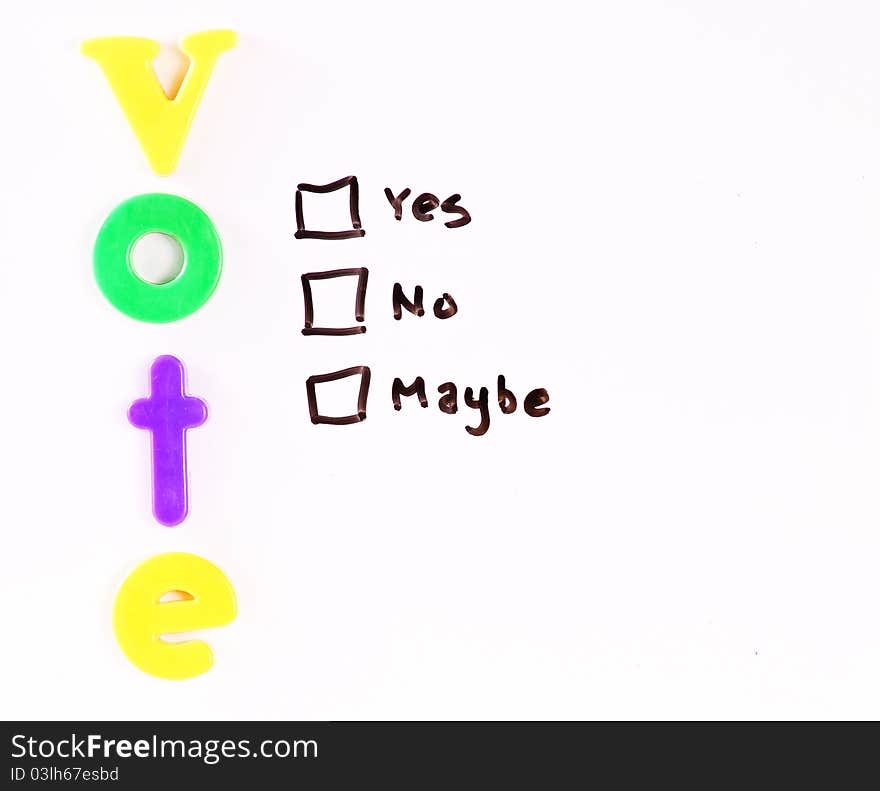 Voting Choices With Colorful Letter Magnets Spelling Vote