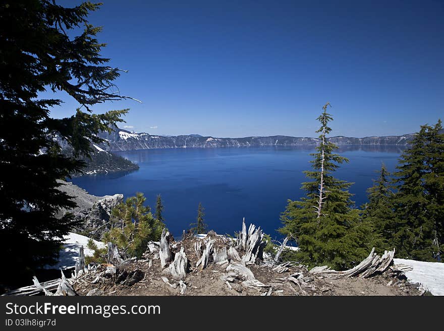 Crater Lake With Snow