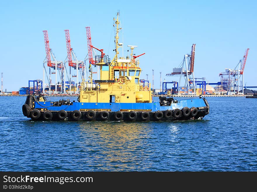 Loader on water, transportation, ship. Loader on water, transportation, ship