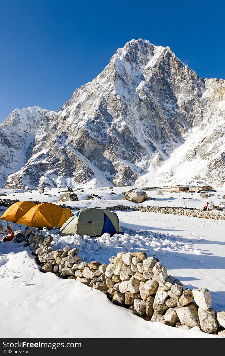 Idylic Himalayan campsite at Dzonglha on the way down from Cho La Pass. Idylic Himalayan campsite at Dzonglha on the way down from Cho La Pass