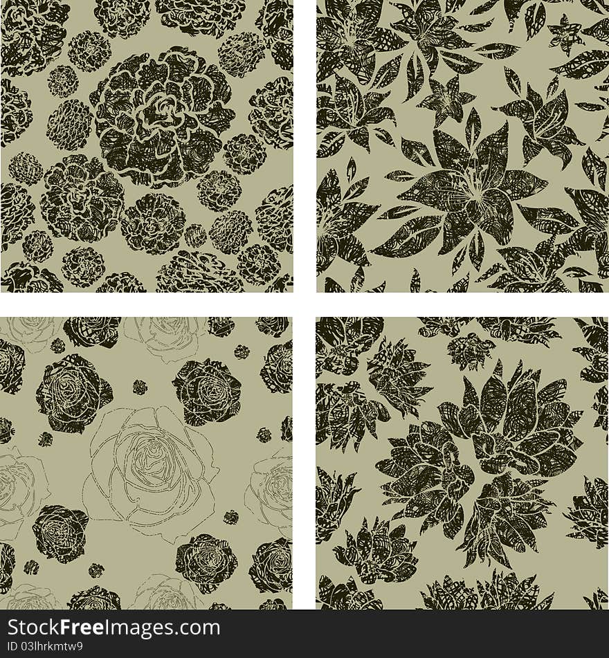 Seamless grunge floral pattern