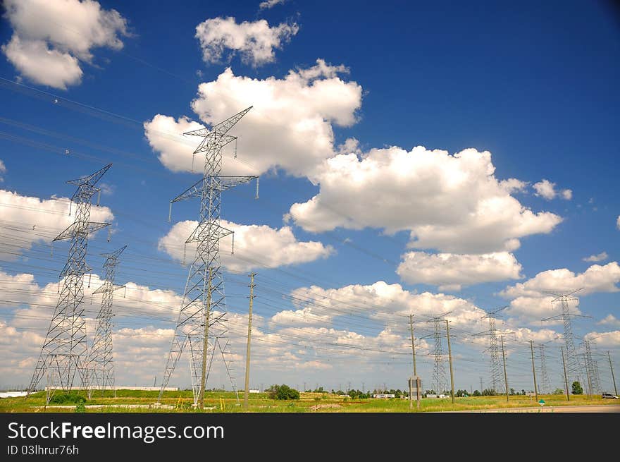 Electrical power grid / High voltage power transmission tower.