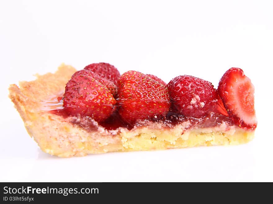 Strawberry Tart portion on a white background