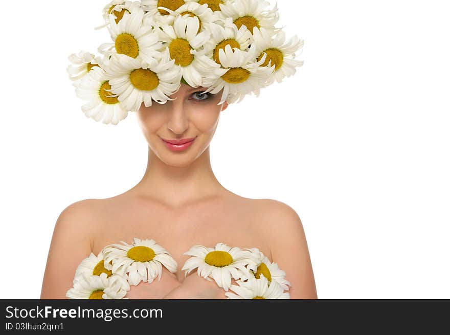 Sexy Woman Is Covered Daisies