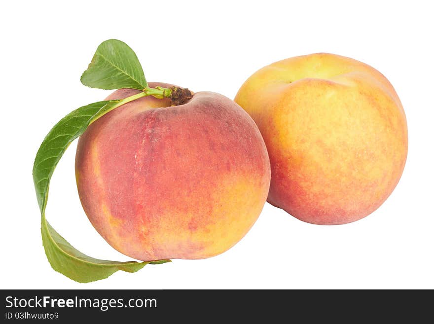 Ripe Peach with Leaf