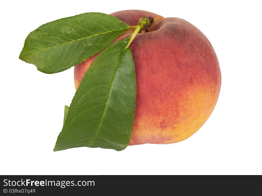 Ripe Peach With Leaf