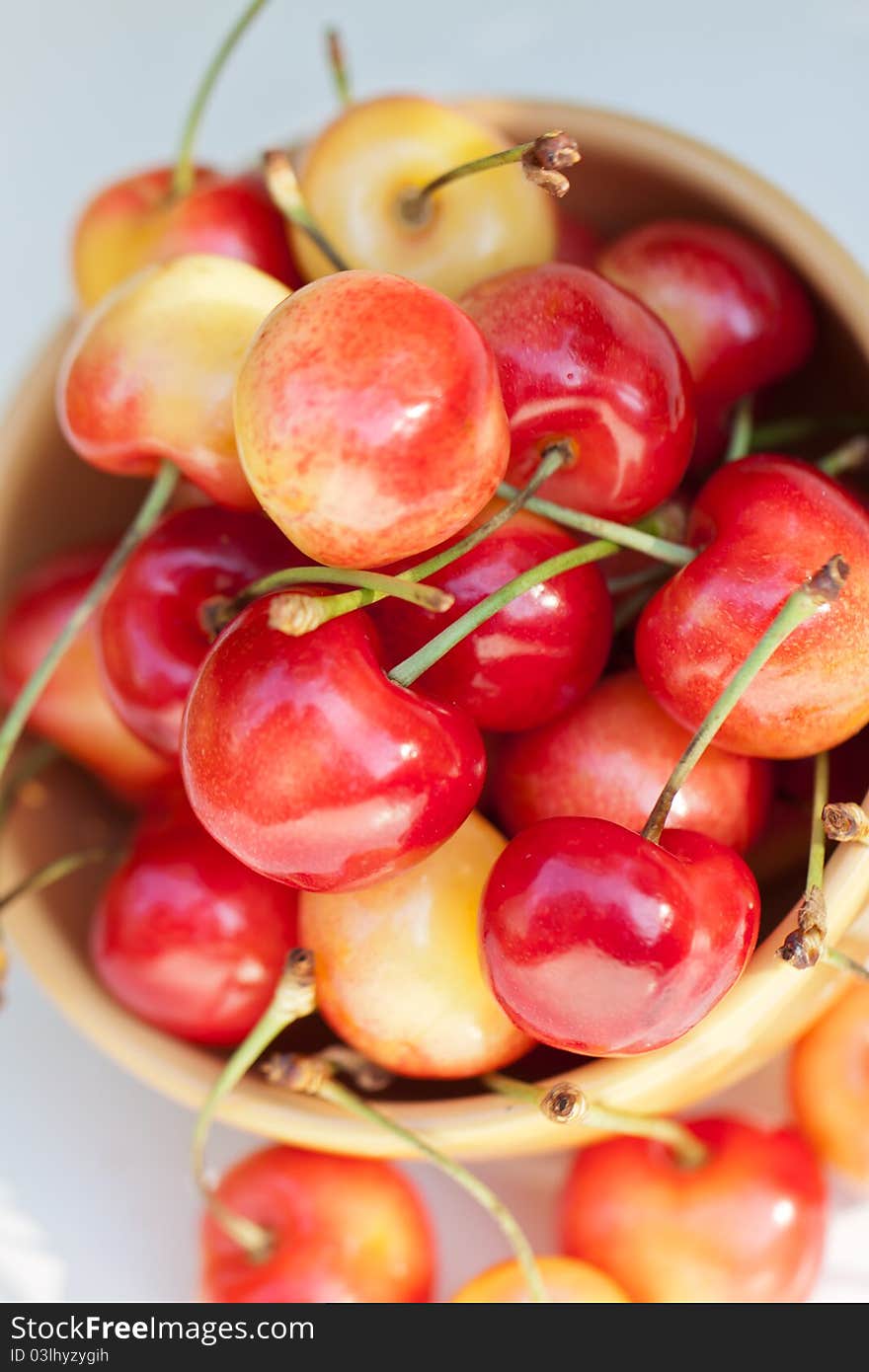 Sweet white cherries. Cherries in bowl.