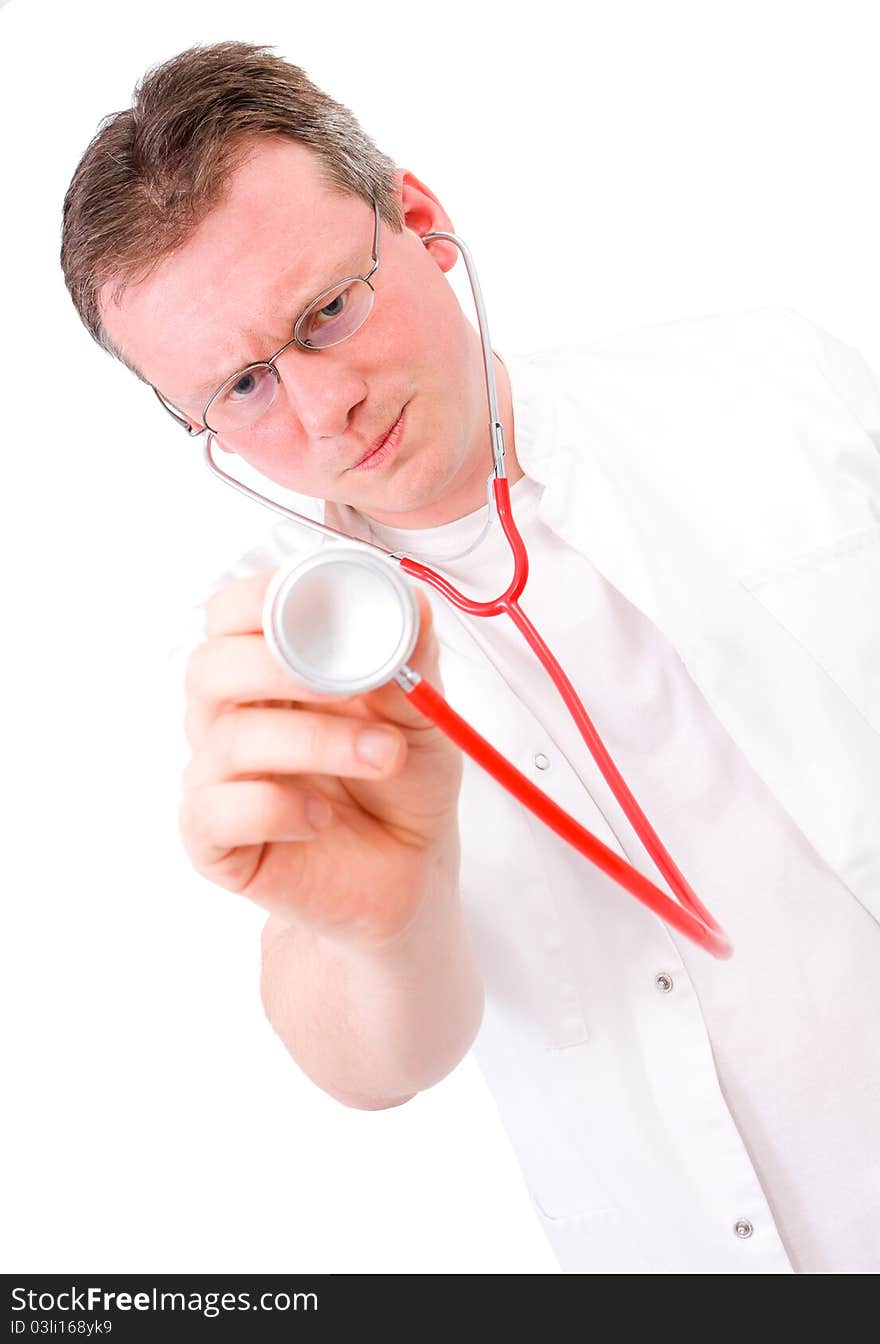 Isolated young Caucasian doctor portrait. Isolated young Caucasian doctor portrait