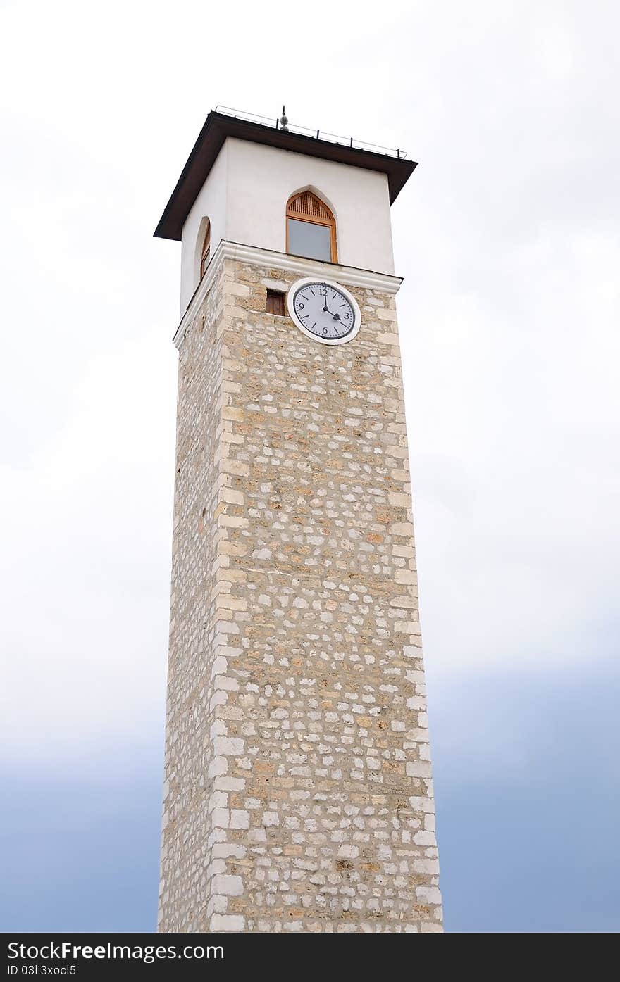 Old clock tower made of stones in Montenegro