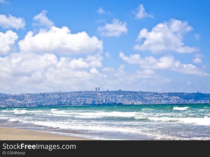 Blue view on a Hayfa city state of Israel