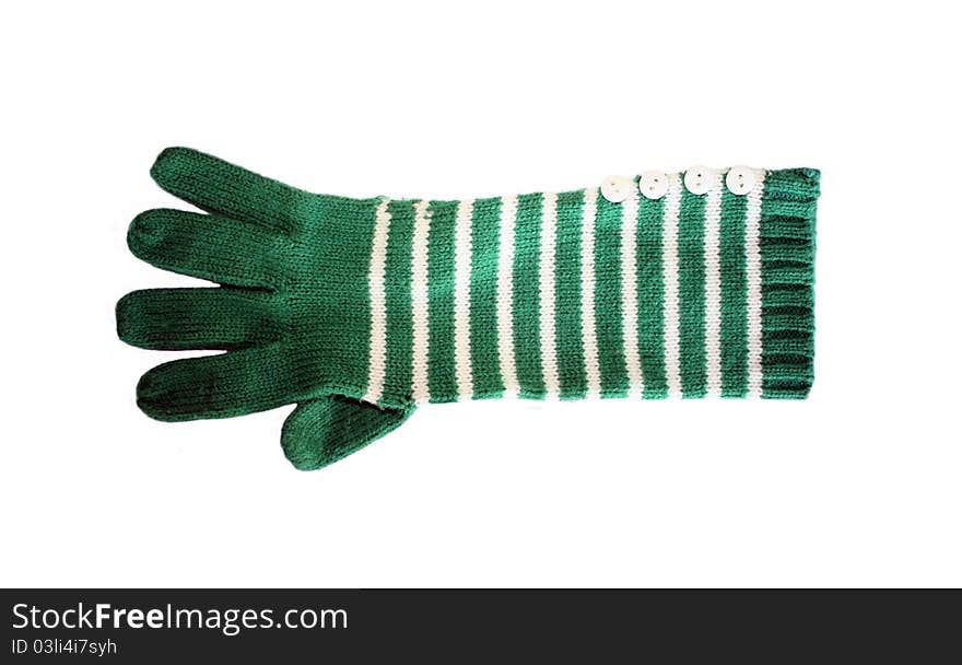 Fancy green and white womans winter glove. Fancy green and white womans winter glove