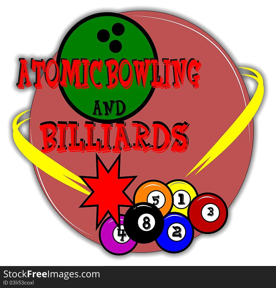 Background illustration for bowling and billiards in retro style. Background illustration for bowling and billiards in retro style