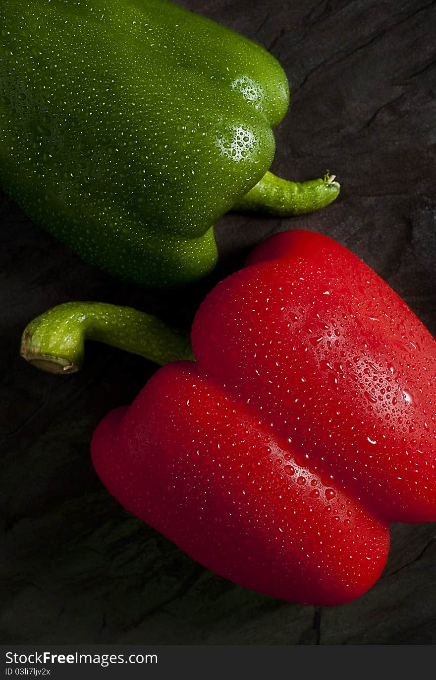 Fresh green and red bell pepper. Fresh green and red bell pepper.