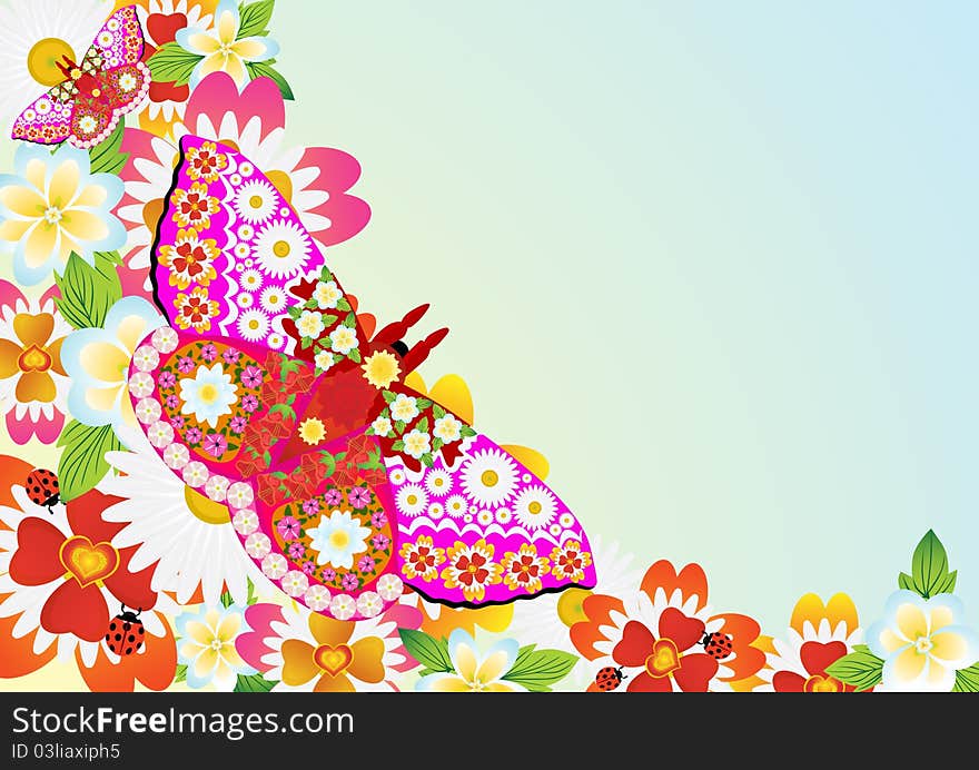 Flowers And Abstract Butterfly