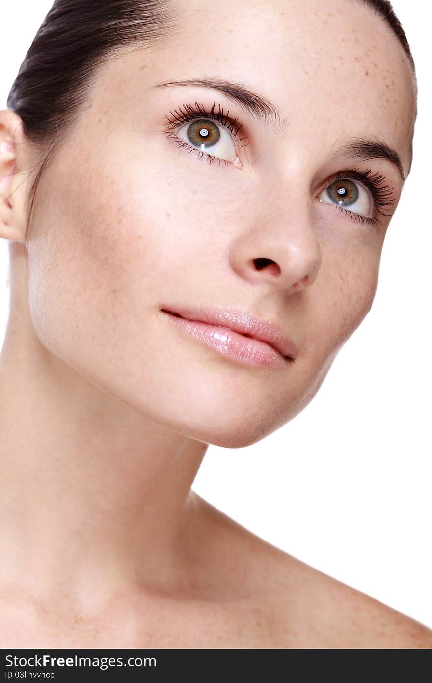 Close-up portrait of beautiful young woman, isolated over white background. Close-up portrait of beautiful young woman, isolated over white background