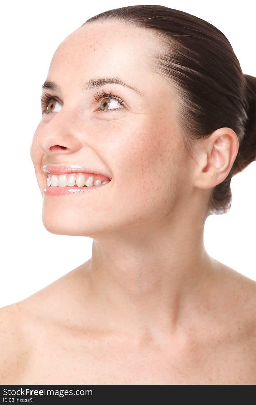 Close-up portrait of beautiful young woman, isolated over white background. Close-up portrait of beautiful young woman, isolated over white background