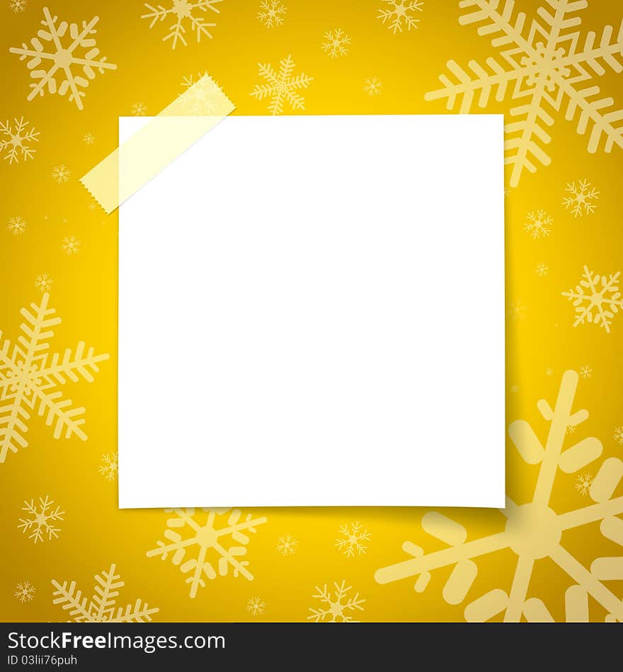 White paper notes with adhesive tape placed on the surface of a yellow christmas