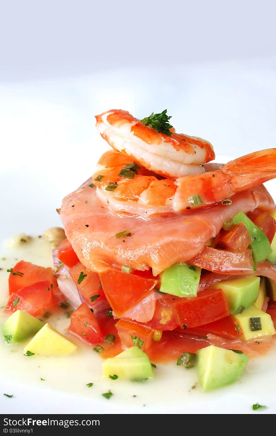 Prawns and Avocado on Salsa