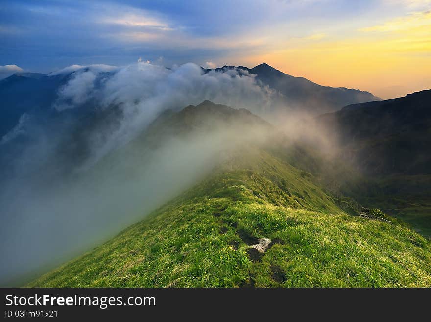 Sunset in the mountains