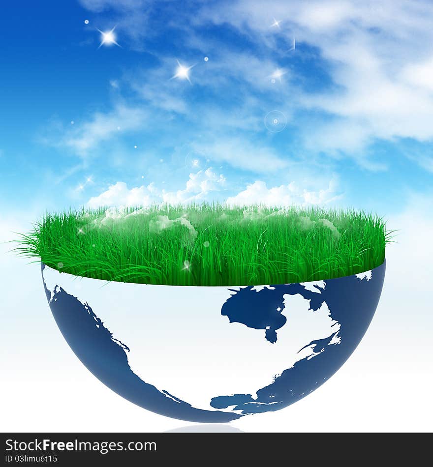 Grassful half earth in abstract background