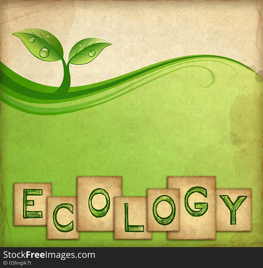 Ecology background. Green tree on the old paper