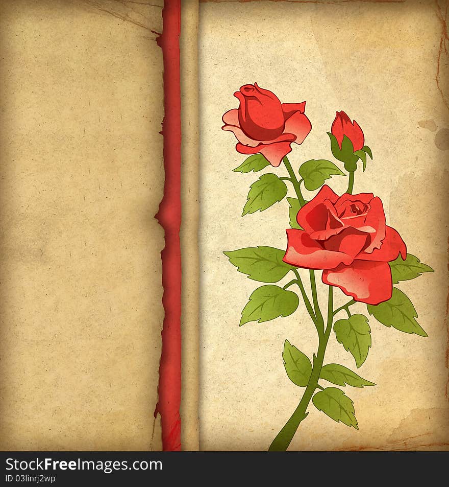 Greeting card with drawing of red rose