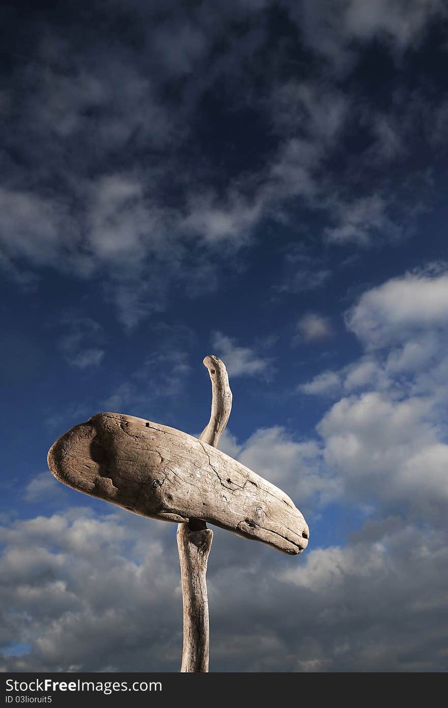 Road old sign on blue sky with clouds