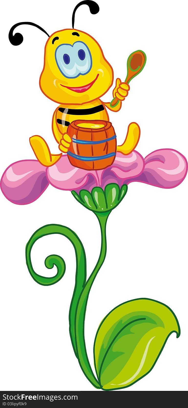 Vector illustration - little bee siting on the flower