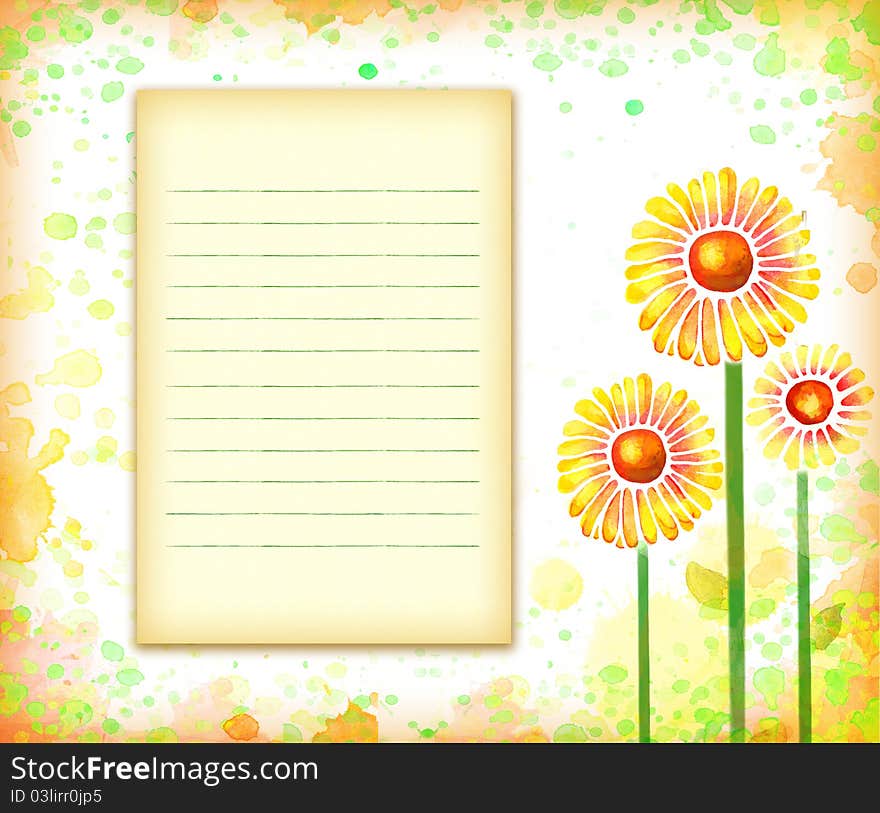 Greeting card with watercolor flowers