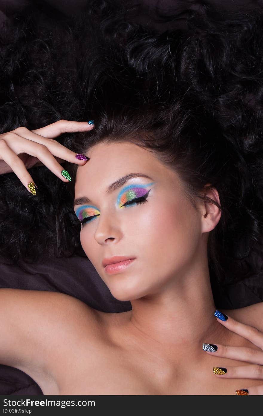 Professional Colourful Make-up And Manicure