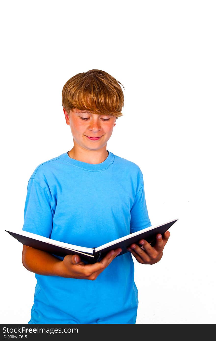 Handsome teen with book, isolated