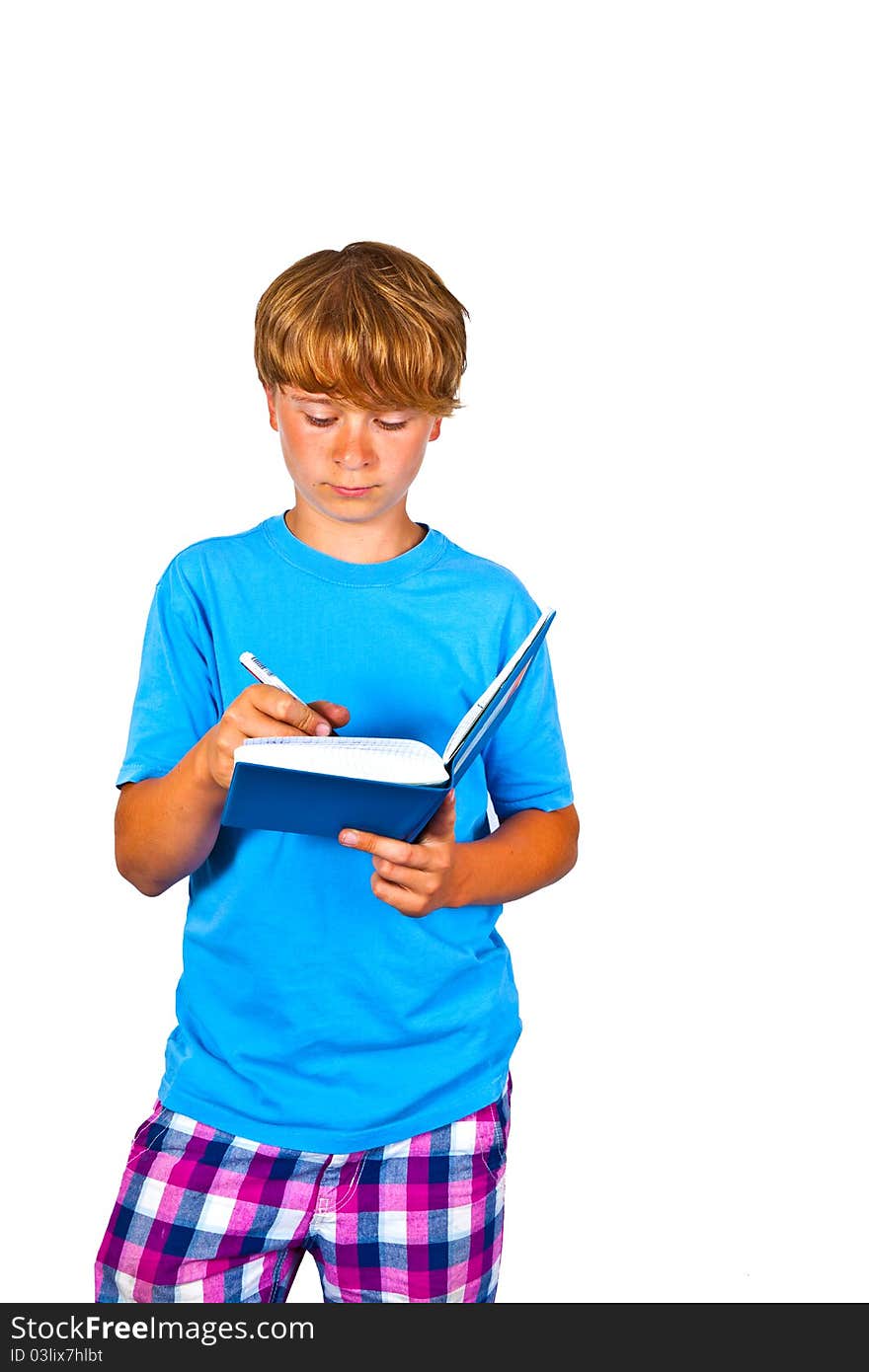 Handsome teen with book, isolated