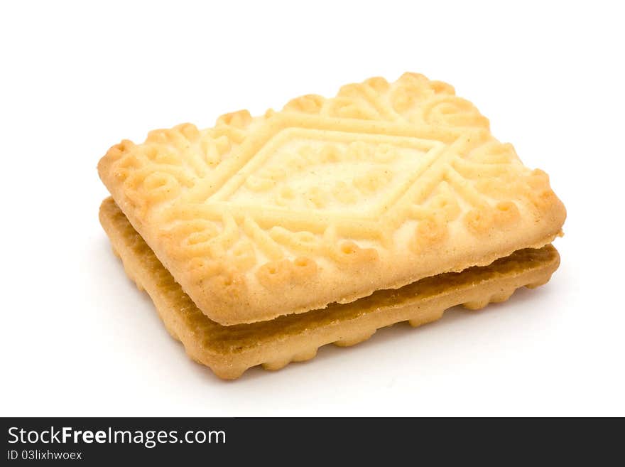 Single cream filled biscuit over white