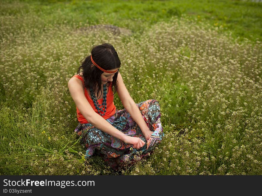 Girl in hippy style dreaming. Girl in hippy style dreaming