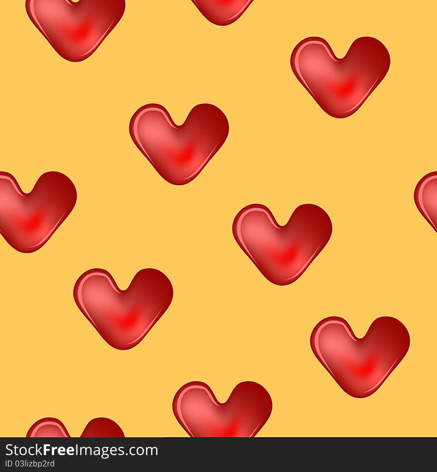 seamless background, red hearts - balloons on a yellow. seamless background, red hearts - balloons on a yellow