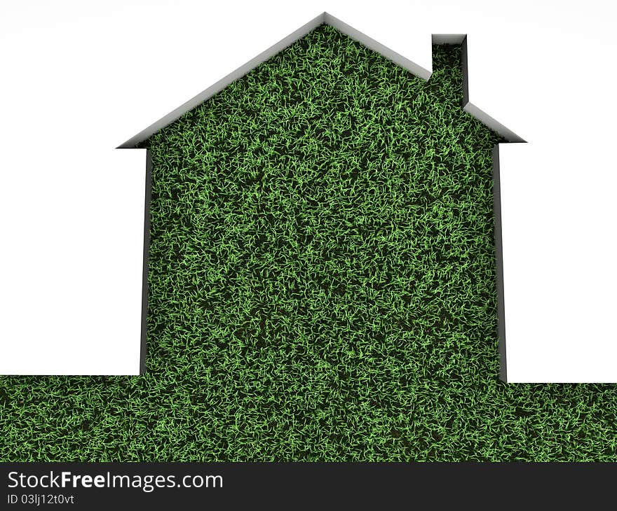 House shape on green grass. House shape on green grass