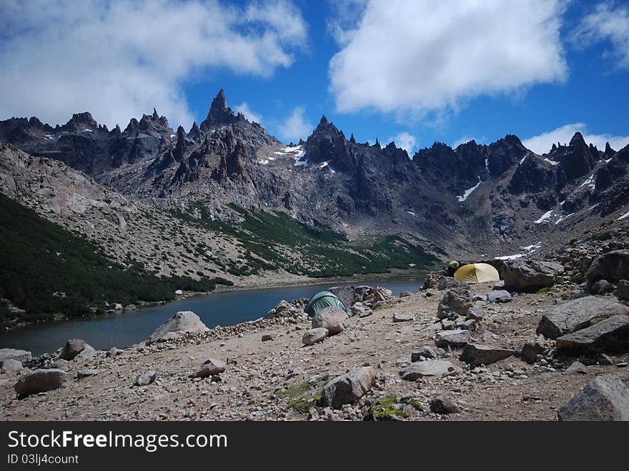 Camping near a blue lake