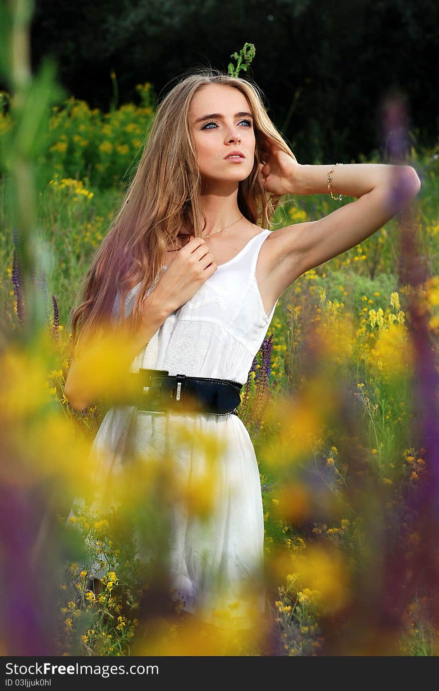 Young beautifull girl at the meadow. Young beautifull girl at the meadow