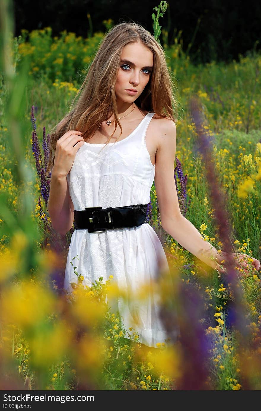 Young beautifull girl at the meadow. Young beautifull girl at the meadow