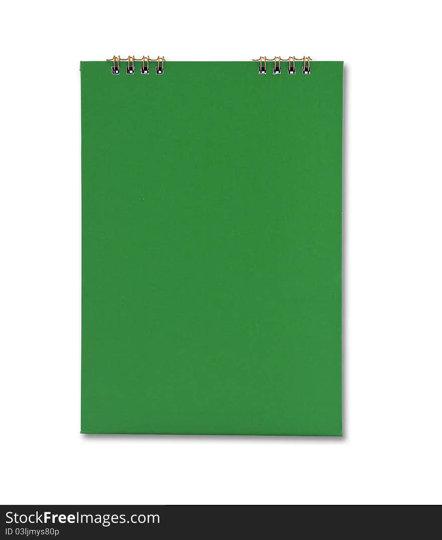 Green notebook isolated on white background