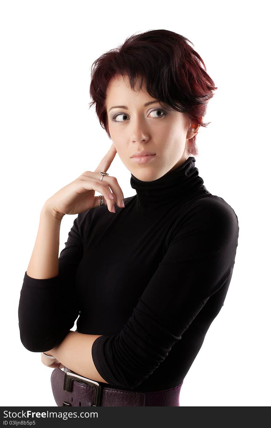 Close-up portrait of caucasian young woman isolated on white background. Close-up portrait of caucasian young woman isolated on white background