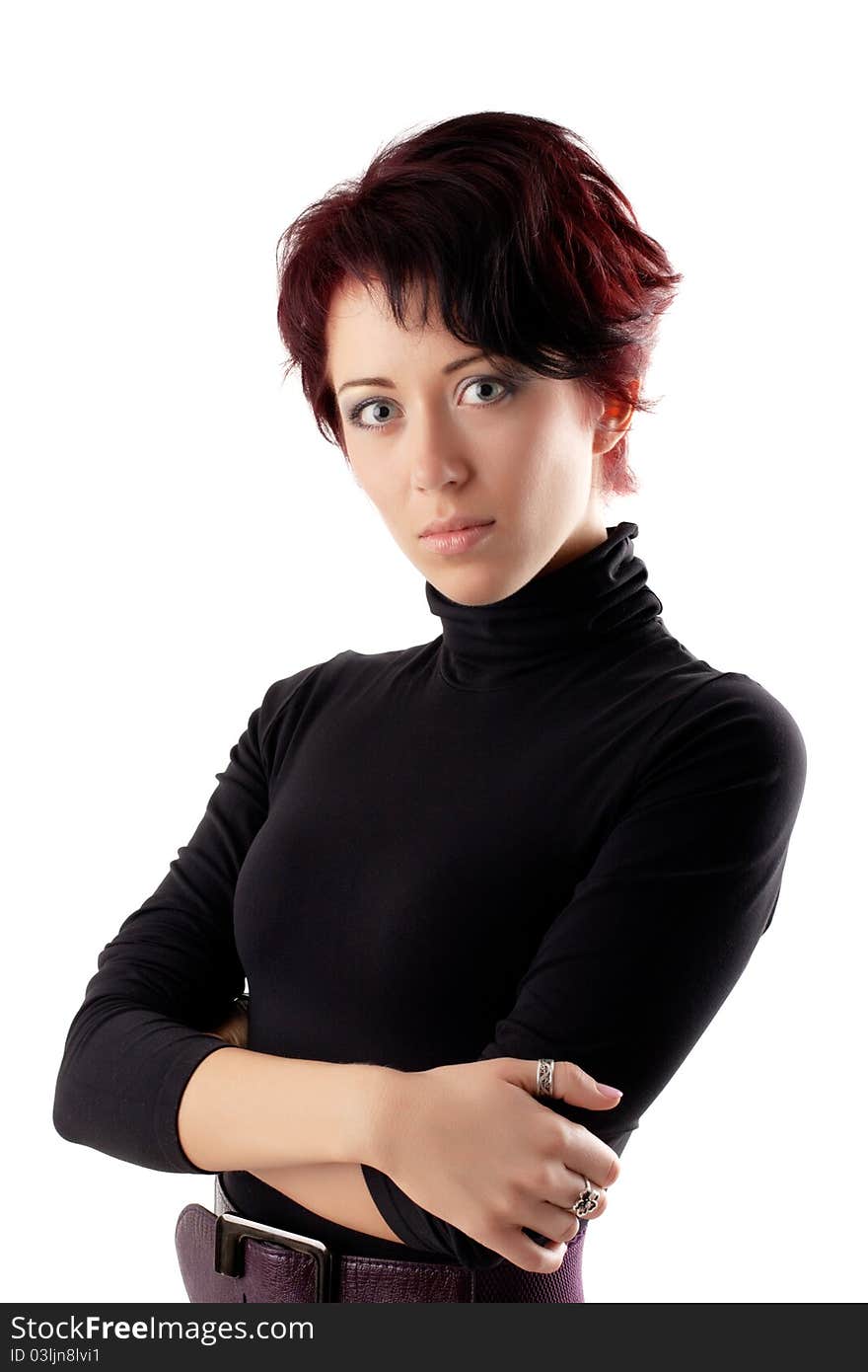 Close-up portrait of caucasian young woman isolated on white background. Close-up portrait of caucasian young woman isolated on white background