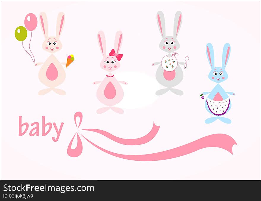 Set of cute hares, baby background