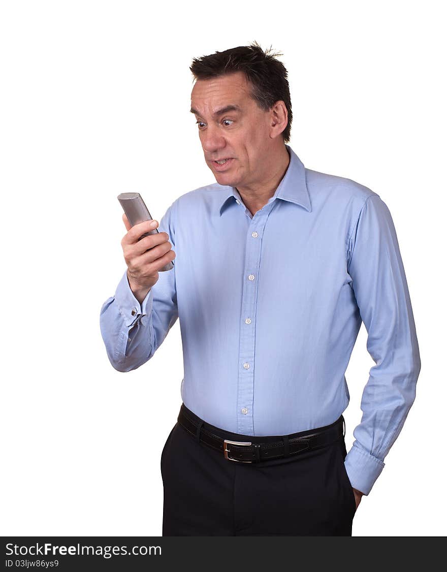 Attractive Man Looking Startled At Phone