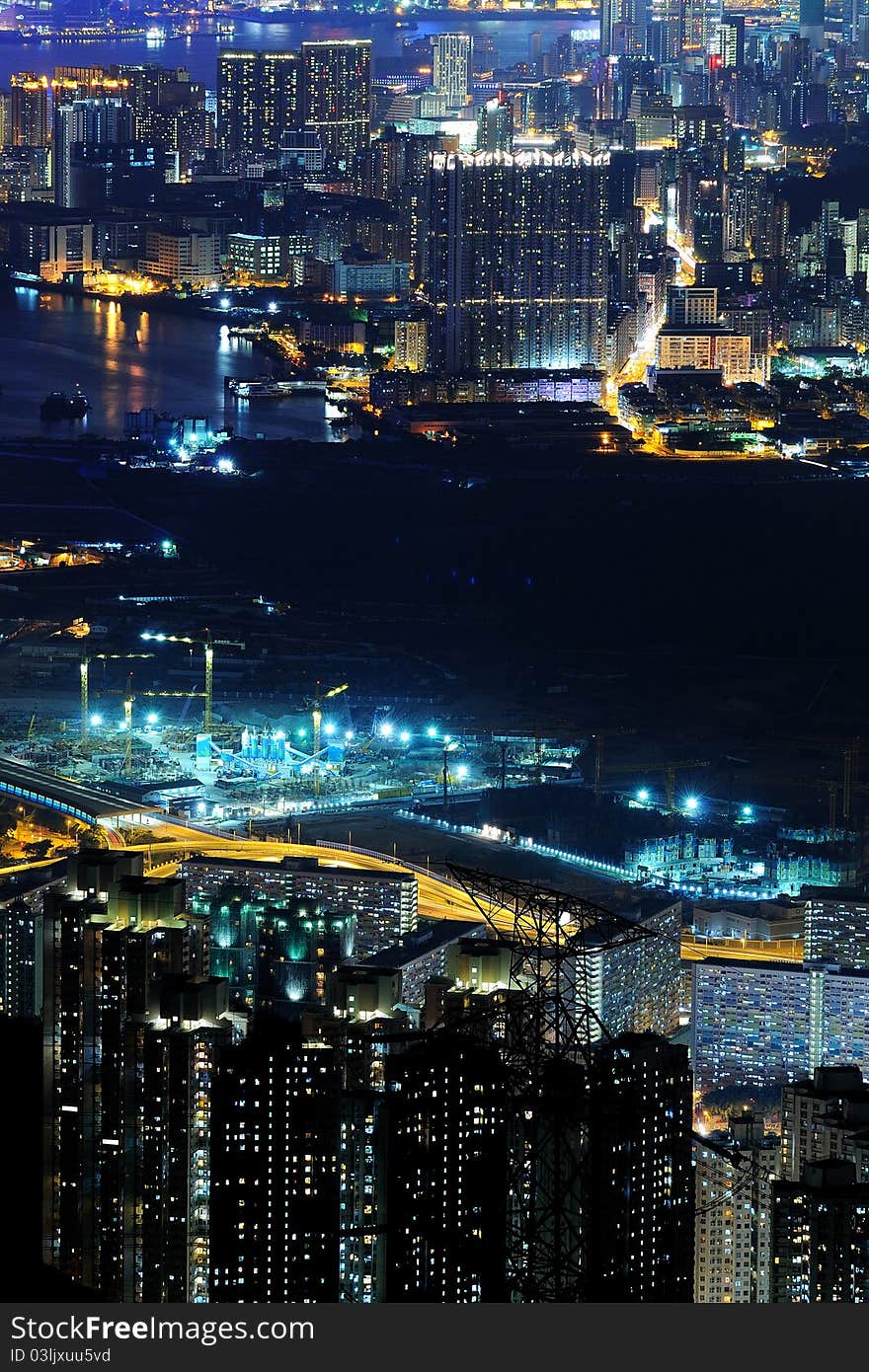 Night scenes of high-density buildings