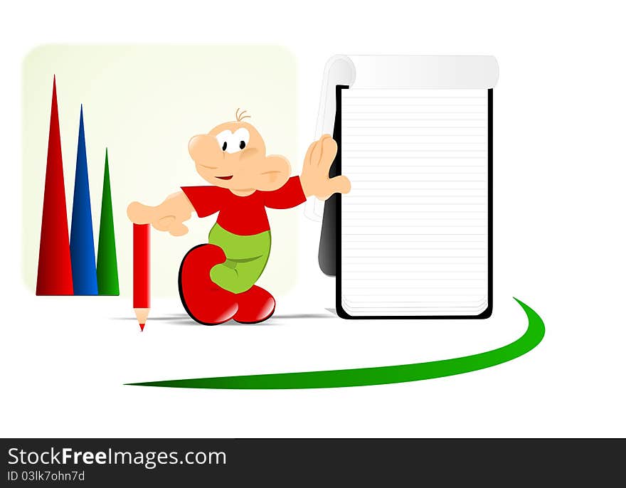 Cartoon man and notepad, cdr vector