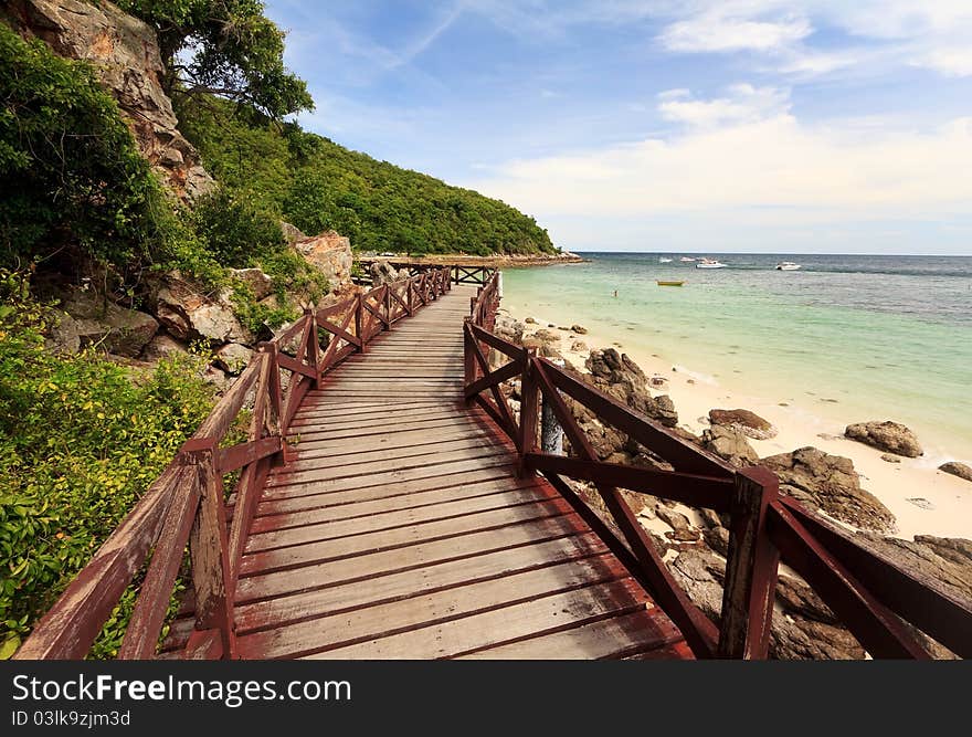 Wooden Bridge On Turquoise Seascape