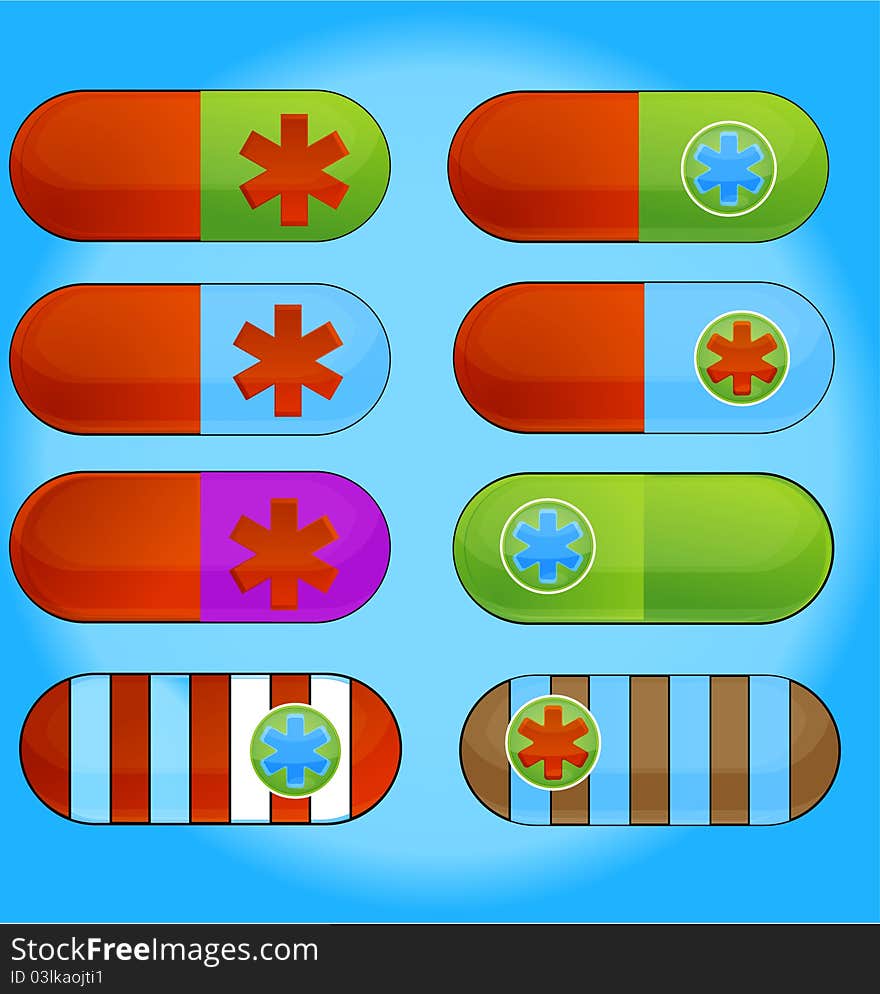 Vitamin medic colored pills sign set