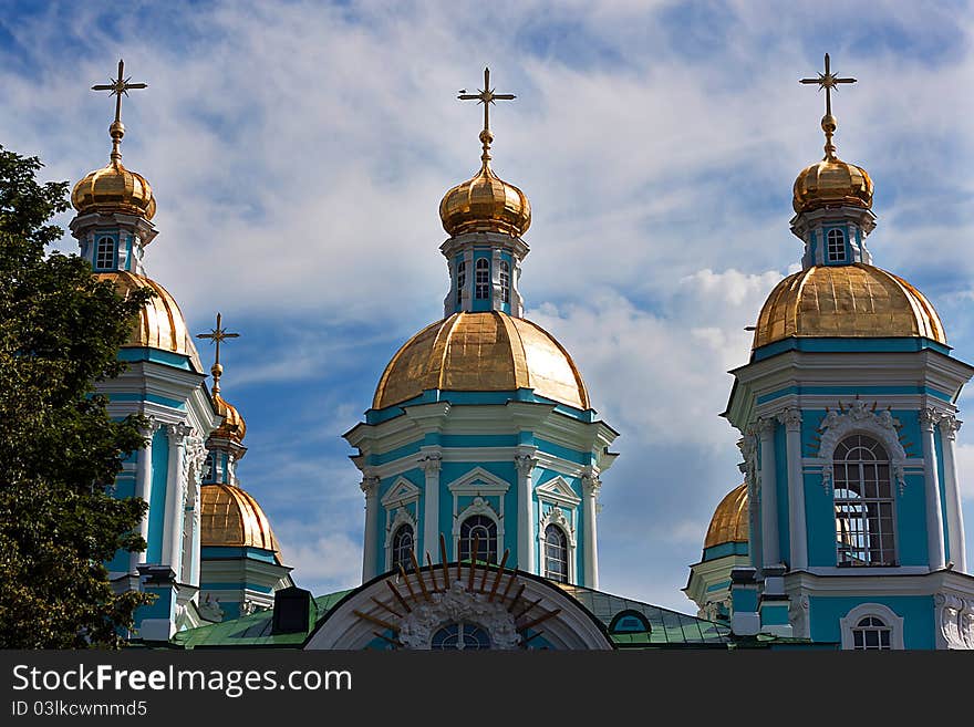 St. Nicholas cathedral with blue sky in Saint-Petersburg, Russia. St. Nicholas cathedral with blue sky in Saint-Petersburg, Russia